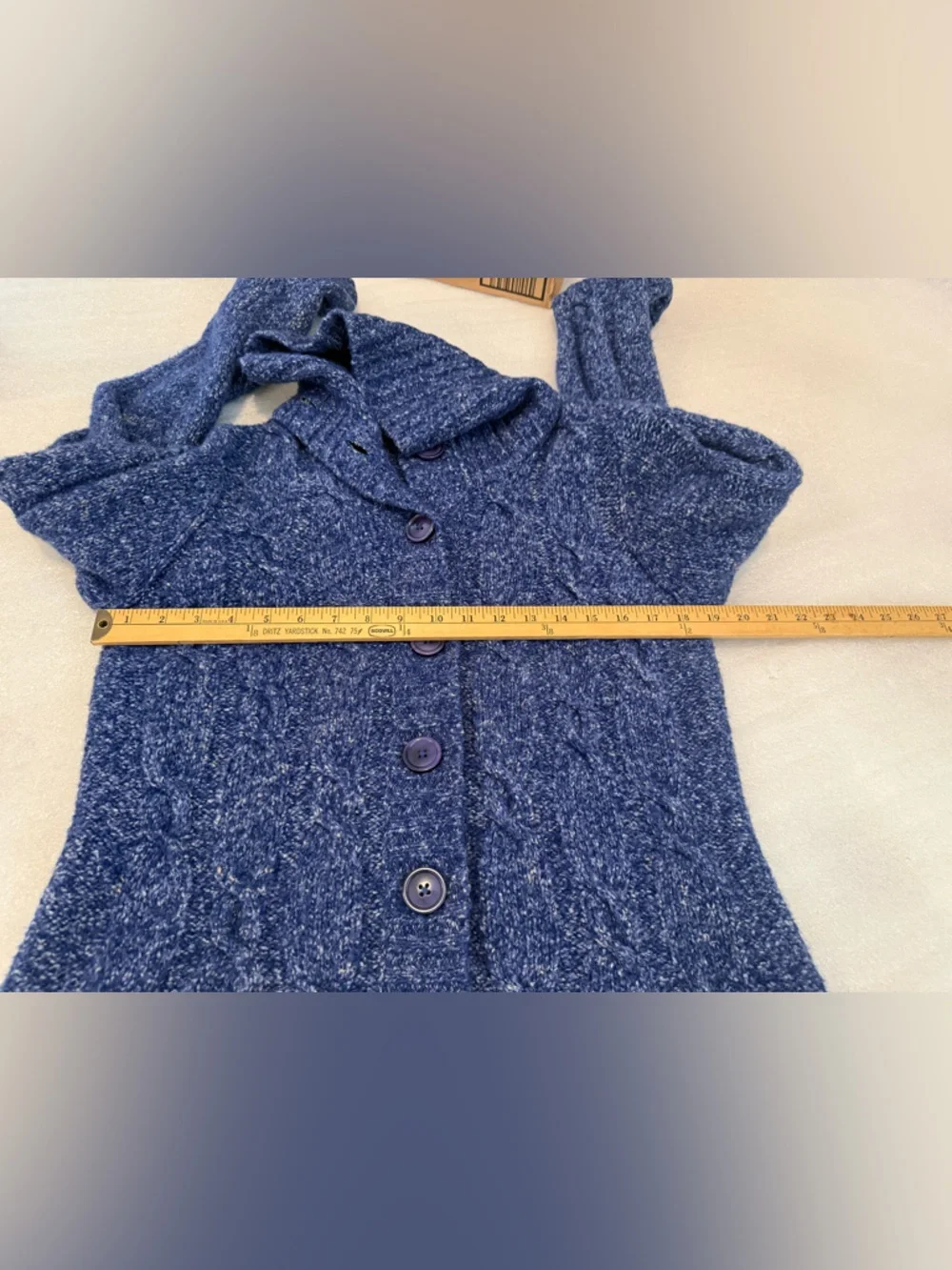 LL Bean Marled Wool Blend Button Shawl Collar Cable Knit Sweater Womens Size M‎